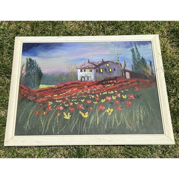 Original Painting on Canvas By Joe Hagarty Listed Artist Italy House Floral 26”